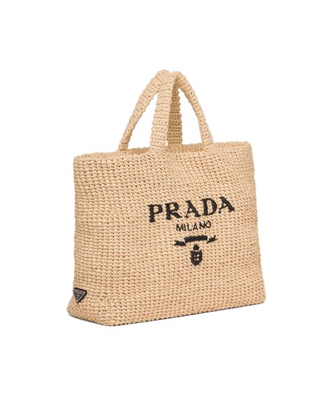 borsa rafia prada|Tan/white Large Raffia And Leather Shopping Bag .